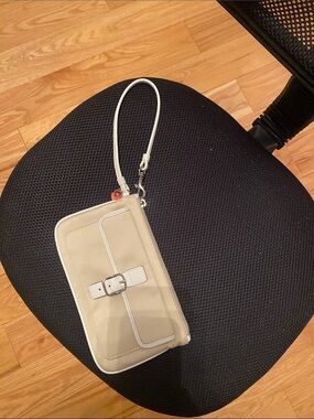 Coach Beige Leather Wristlet Phone Case with White Trim